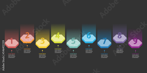 timeline with number template for colorful technology infographic template with 9 element