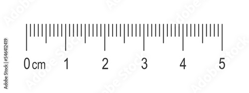 Scale of 5 centimeters ruler with markup and numbers. Distance, height or length measurement math tool template. Vector outline illustration.