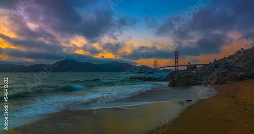 Golden Night: Sunset over the Golden Gate Bridge from Baker Beach, California 