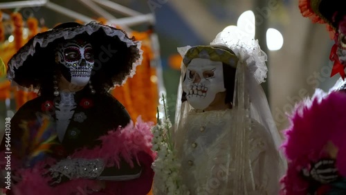Girls with traditional Mexican custome for the day of the death, dia de los muertos 