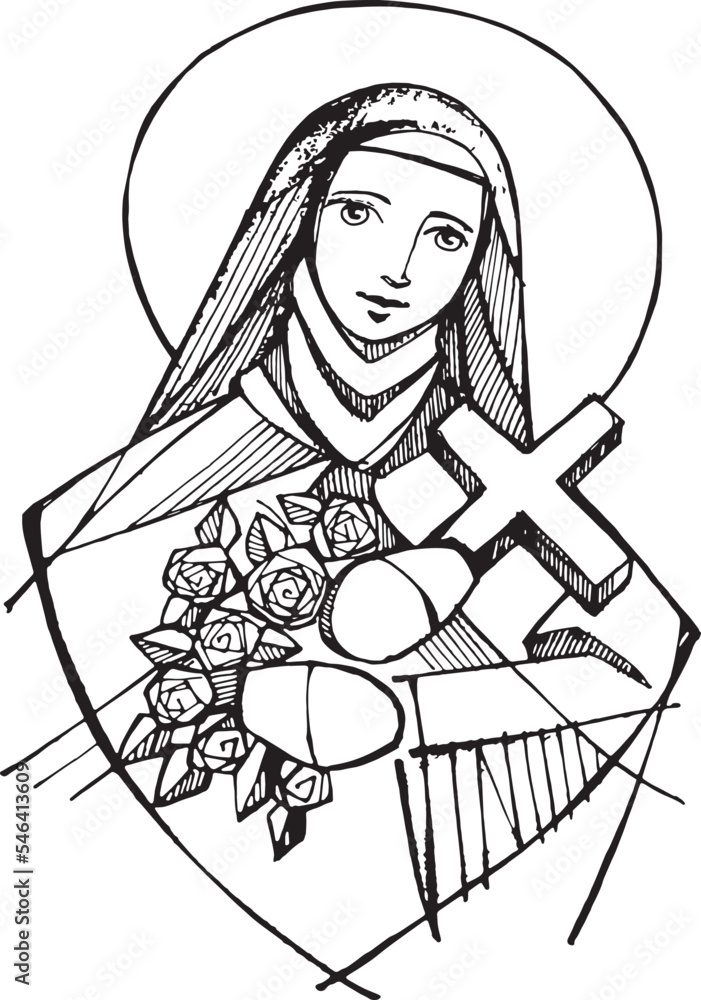 Hand drawn illustration of Saint Theresa. Stock Vector | Adobe Stock