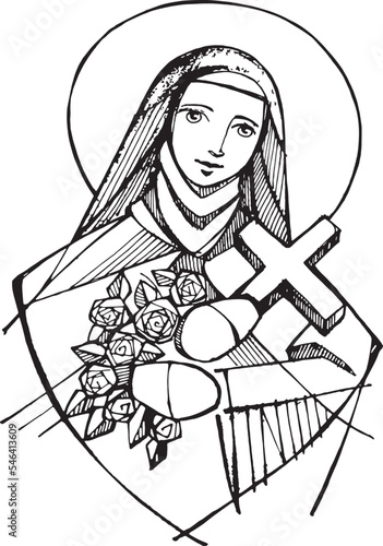 Hand drawn illustration of Saint Theresa.