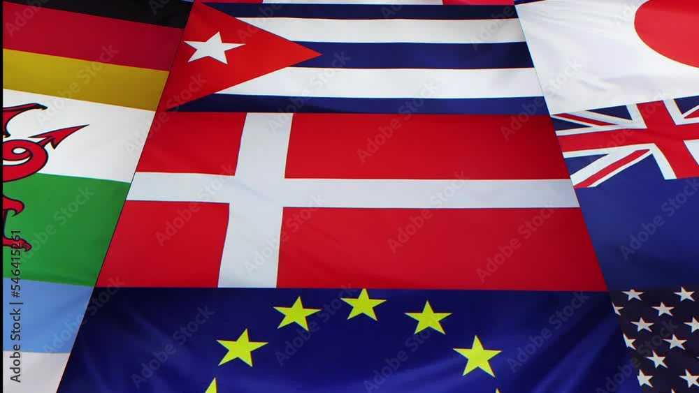 Intro or Opener of real textile Flags in slowmotion in different variations with 33 visible flags of countries all over the world. Intro or Opener of real textile Flags in slowmotion in different variations with 33 visible flags of countries all over the world.