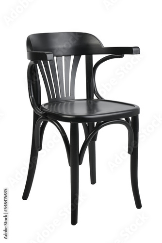 Modern black wooden chair isolated on white background ,side shot
