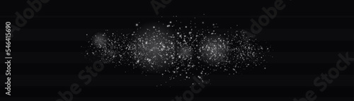 Blur white sparks and glitter special light effect. Fine, shiny bokeh dust particles fall off slightly. Defocused silver sparkle, stars and blurry spots. Magical flickering lights. Vector illustration