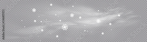 Snowstorm effect, blizzard and whirlwind on transparent background. Christmas winter snow wind with fog. Set of winter wind blow, cold air swirl, snow cloudiness or mist with snowflakes. Vector