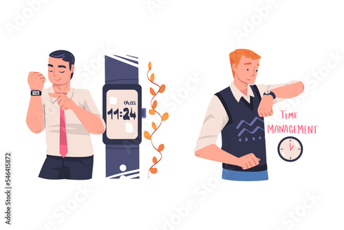 Man Character Planning Time and Event Managing Schedule Vector Set