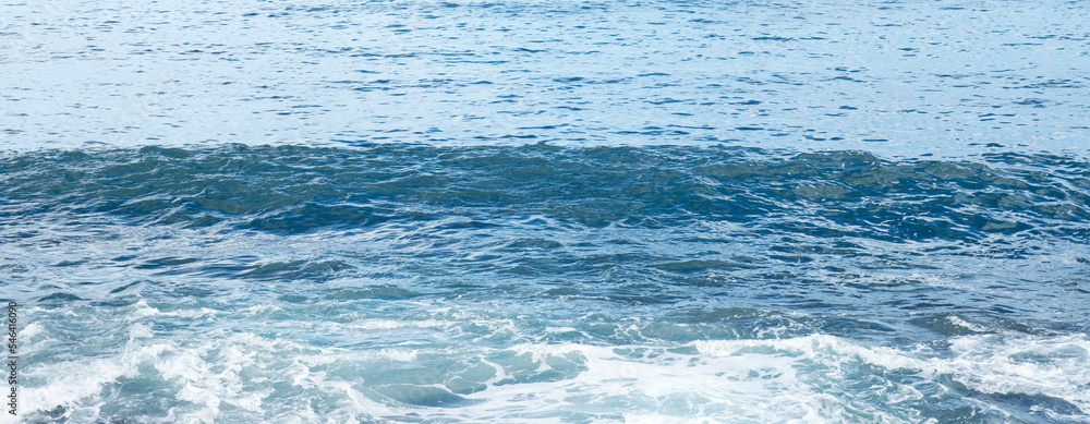 Fototapeta premium Three colors of ocean water. Abstract seascape. Blue liquid texture banner. Copy space