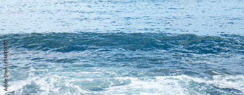 Three colors of ocean water. Abstract seascape. Blue liquid texture banner. Copy space