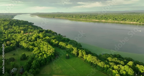 June 29, 2022 Afternoon summer aerial drone video of the area around Saugerties New York, USA. photo