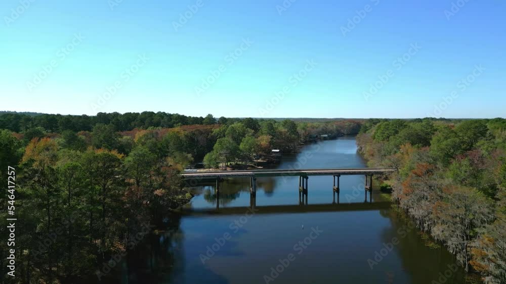 Big Cypress Bayou River at Caddo Lake State Park - aerial view Big Cypress Bayou River at Caddo Lake State Park - aerial view