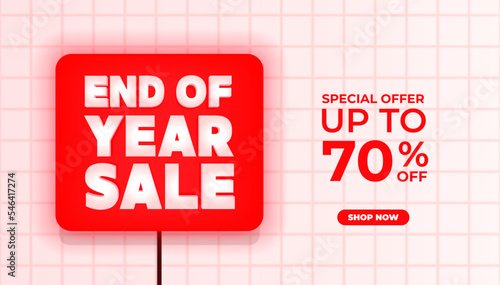 End of year sale text on red lightbox. Special offer year end sale banner template.