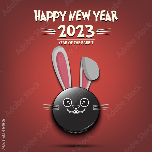 Happy New year. Hockey puck in the form of rabbit