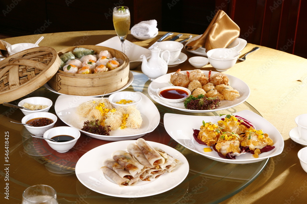 Various Chinese restaurant dishes placed on a table Various Chinese restaurant dishes placed on a table