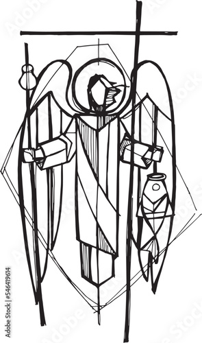 Hand drawn illustration of Raphael Archangel.