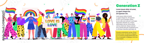 mix race people holding lgbt rainbow flags gay lesbian love parade pride festival transgender love generation z lifestyle
