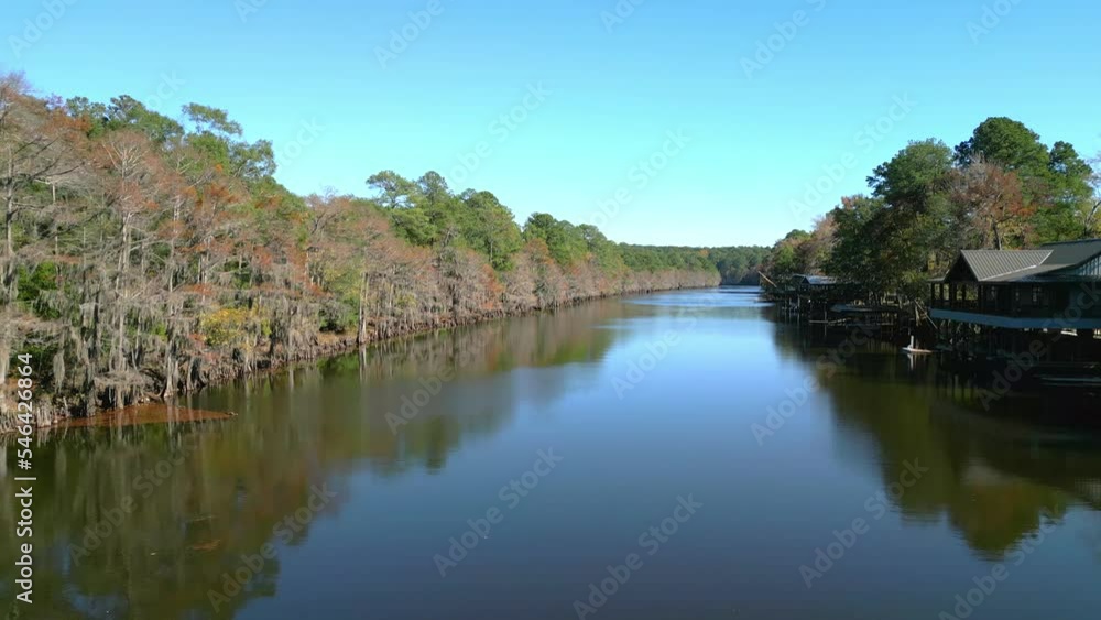 Low flight over Big Cypress Bayou River in Texas - aerial view Low flight over Big Cypress Bayou River in Texas - aerial view