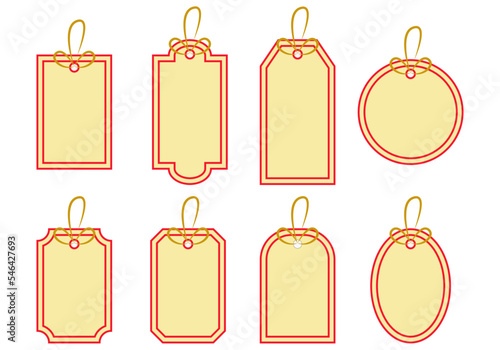 Etiqueta de navidad de color dorado y rojo.