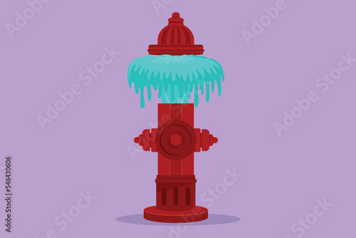 Graphic flat design drawing jets of water that came out of the hydrant on the side of the road due to damage to equipment and needed to repair. Red hydrant concept. Cartoon style vector illustration