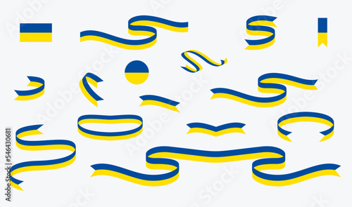 ukraine flag ribbon collection vector illustration set