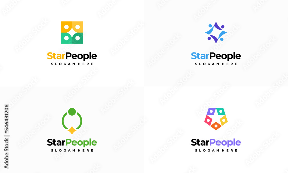 Set of Star People Logo designs concept vector illustration, People Community Logo designs Symbol