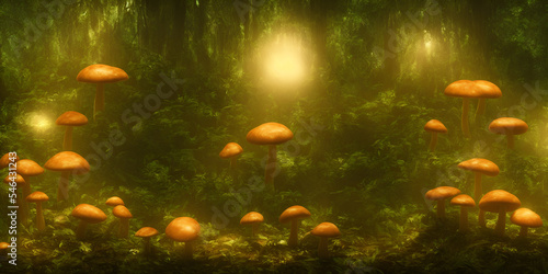 3d render of psilocybe magic mushrooms in a forest