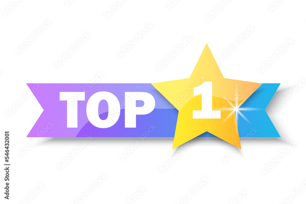 Fototapeta premium Top 1 rating banner. Gold Star. Sale label. Business concept. Logo template. Vector illustration. stock image.