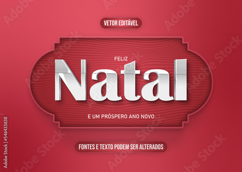 Selo 3d Vetor Editável realista Feliz Natal. Lettering editável estilo render 3d para campanhas e flyers.