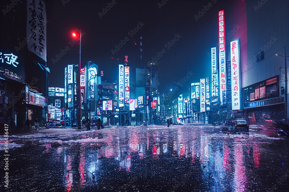 The neon-lit streets of a cyberpunk anime night city with this captivating  4K wallpaper generated ai 26481531 Stock Photo at Vecteezy