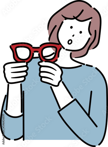 眼鏡を外して確認している女性のイラスト素材