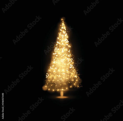 Shiny magical Christmas tree made of magic lights vector holiday background