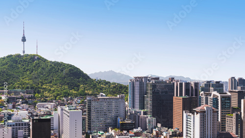 남산과 서울 중구 명동의 도시풍경 photo