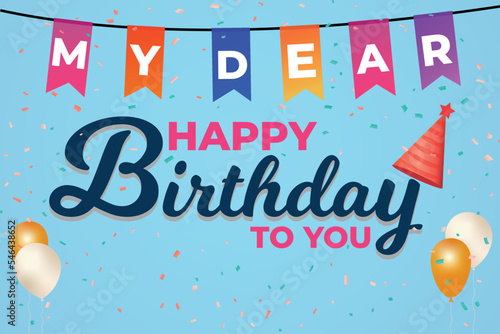 Happy birthday to you design with golden and white balloons
