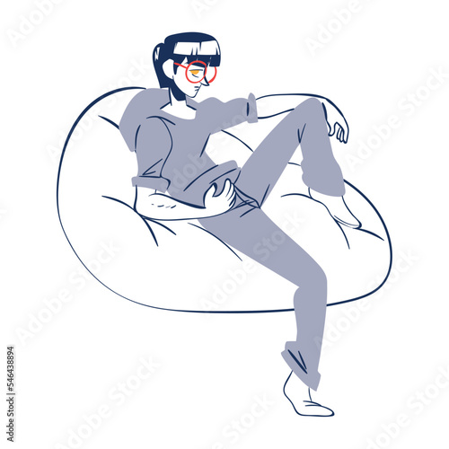 man sitting and chilling on bean bag