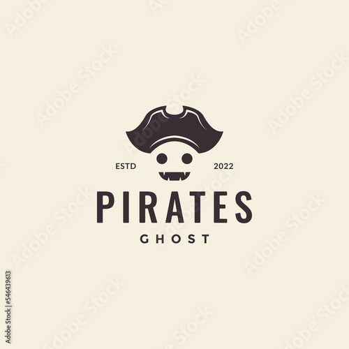 face cute ghost with pirate hat logo design