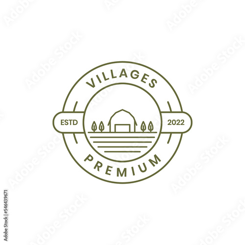 village home with fied farm badge vintage logo design photo