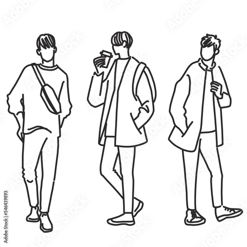 おしゃれなカジュアルファッションの男性のイラストセット