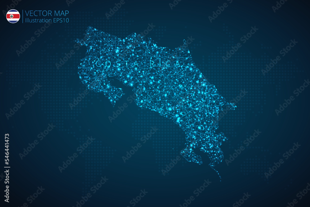 Map of Costa Rica modern design with abstract digital technology mesh polygonal shapes on dark blue background. Vector Illustration Eps 10.