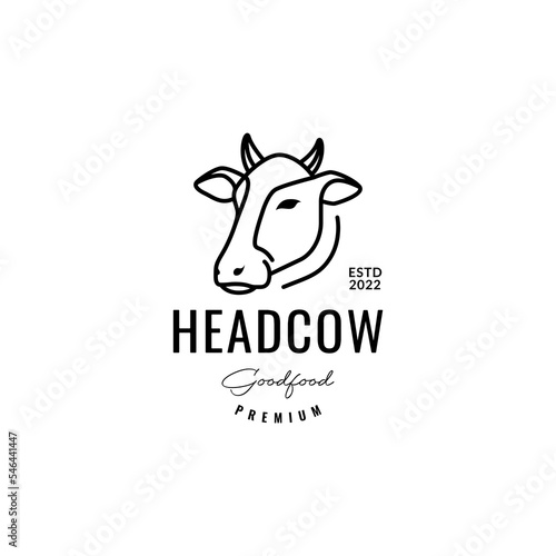head cow livestock wagyu cattle minimalist line mascot vintage logo design vector