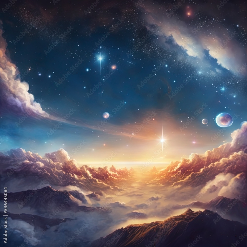 beautiful celestial sky, dreamy, fantasy, celestial, astrology Stock  Illustration