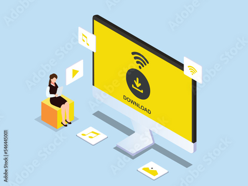 Woman eager to download the latest multimedia content. With a few clicks of the mouse, they were able to access a vast array of videos, audio files, and images from the internet.