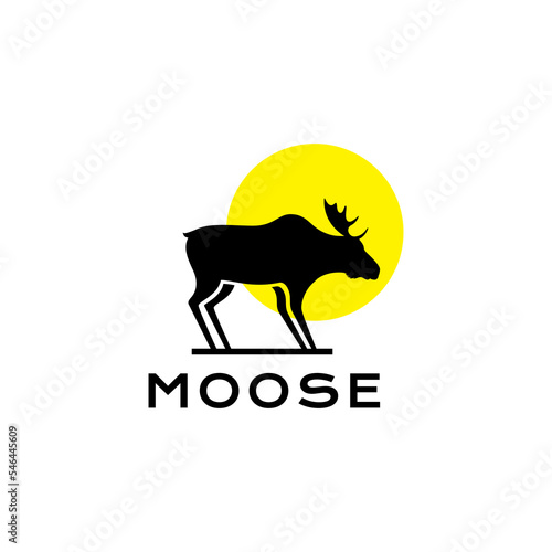 moose with sunset simple modern silhouette logo design vector