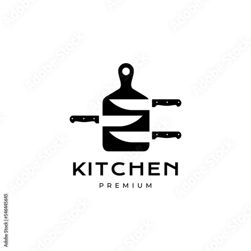 cutting board with knife kitchen modern logo design vector