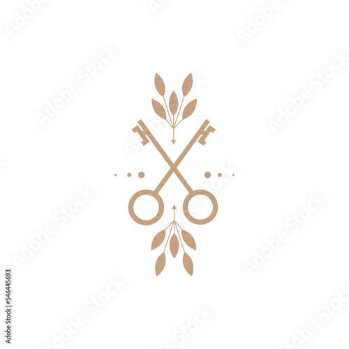 cross key padlock leaves aesthetic logo design vector