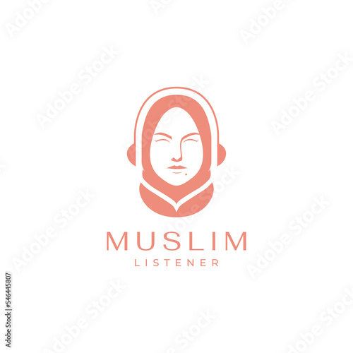  muslim women hijab with headset beauty logo design vector