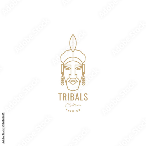 tribe culture face mask line hipster logo design vector