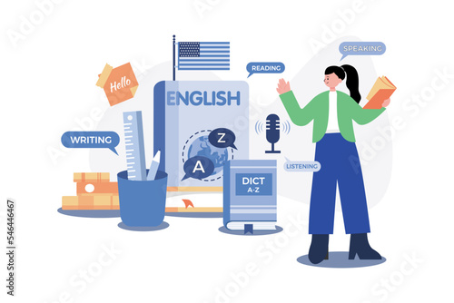 English Lesson Illustration concept on white background
