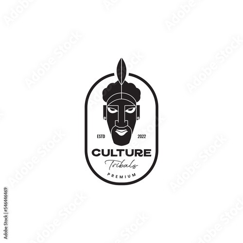 head mask culture mask tribe vintage badge logo design vector