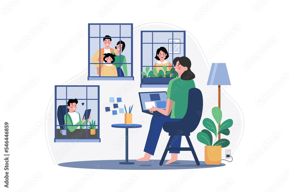 Social Isolation Illustration concept on white background Social Isolation Illustration concept on white background