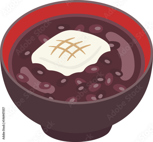 おわんに入った、餅ぜんざいのイラスト